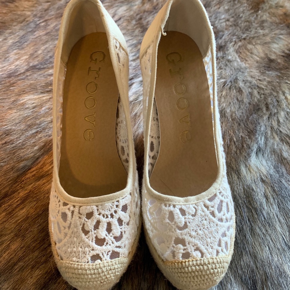 Groove Lace and Braid Wedge Heels